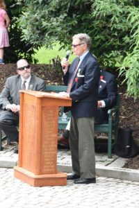 Robert D. Vickers, Jr., Vietnam Veteran and longtime resident of Great Falls, addresses the audience at the Memorial Day Ceremony held at the Great Falls Freedom Memorial, May 29, 2017. Photo by Nancy Wilson.