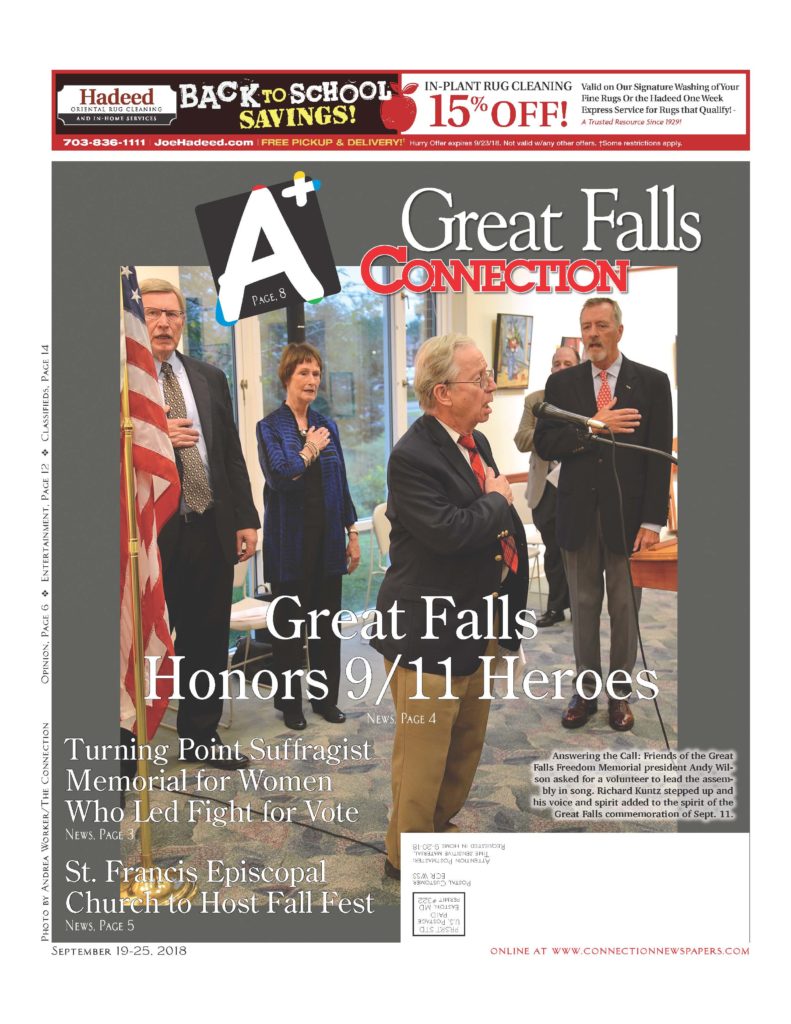 2018 09 19-25 Great Falls Connection cover for article re Freedom Memorial 9-11 Remembrance Ceremony